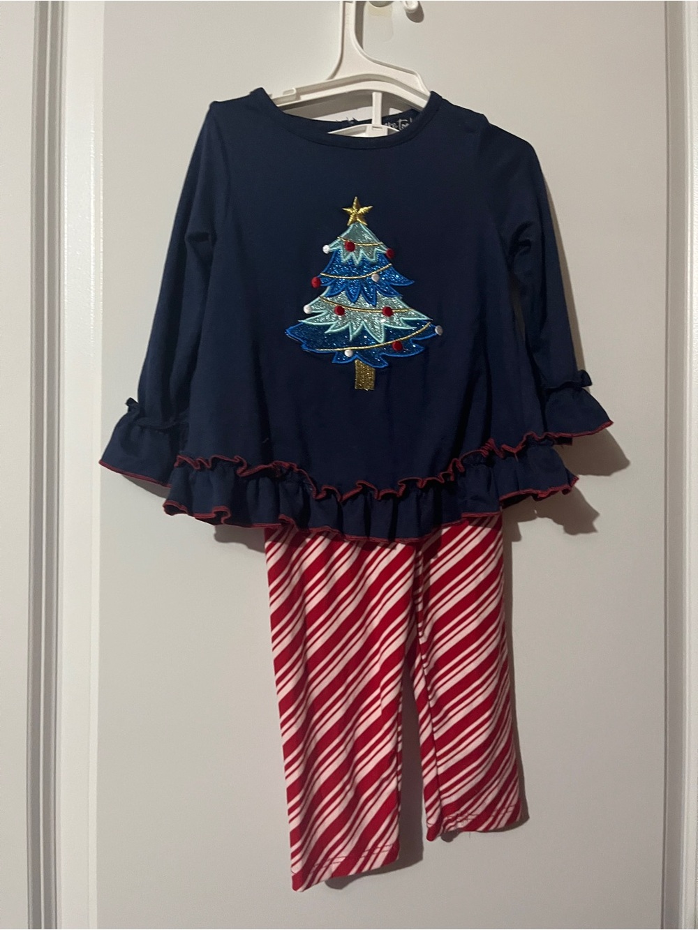 Girls Navy and Red Christmas Tree Pajama Set
